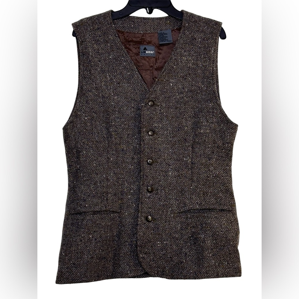 Lizwear Wool Blend Vest Petite 6 Brown Tweed Button Front